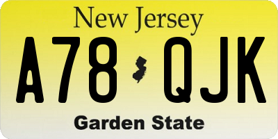 NJ license plate A78QJK