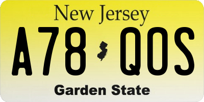 NJ license plate A78QOS