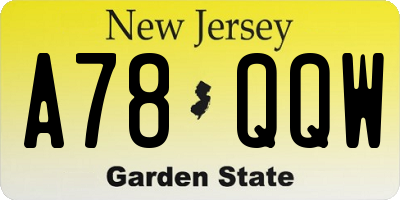 NJ license plate A78QQW