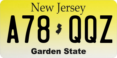 NJ license plate A78QQZ