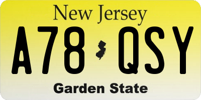 NJ license plate A78QSY