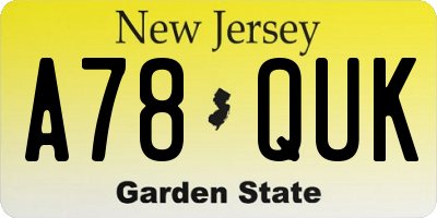 NJ license plate A78QUK