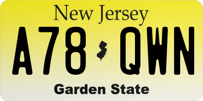 NJ license plate A78QWN
