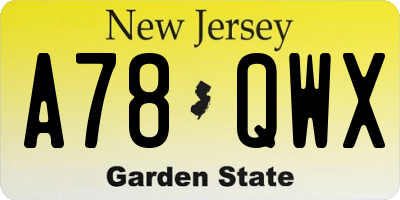 NJ license plate A78QWX