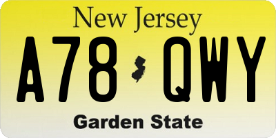 NJ license plate A78QWY