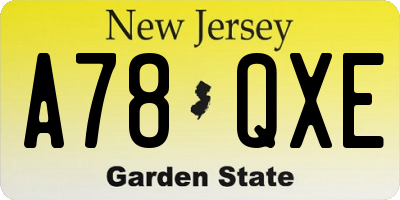 NJ license plate A78QXE