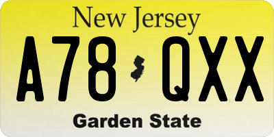 NJ license plate A78QXX
