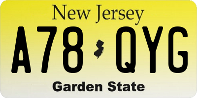 NJ license plate A78QYG