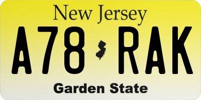 NJ license plate A78RAK