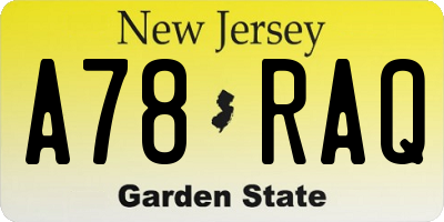 NJ license plate A78RAQ