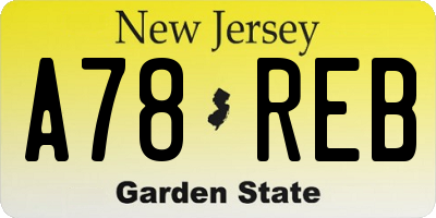 NJ license plate A78REB