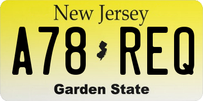 NJ license plate A78REQ
