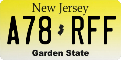 NJ license plate A78RFF