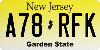 NJ license plate A78RFK