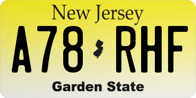 NJ license plate A78RHF
