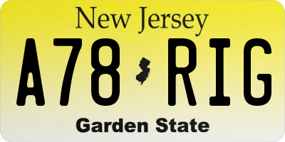 NJ license plate A78RIG
