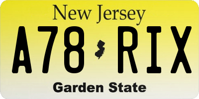 NJ license plate A78RIX