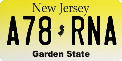 NJ license plate A78RNA