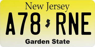 NJ license plate A78RNE