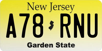 NJ license plate A78RNU