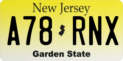 NJ license plate A78RNX