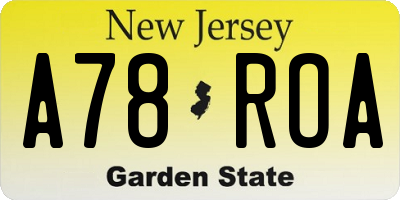 NJ license plate A78ROA