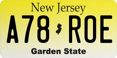 NJ license plate A78ROE