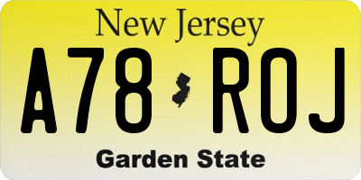 NJ license plate A78ROJ