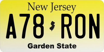 NJ license plate A78RON