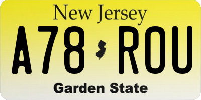 NJ license plate A78ROU