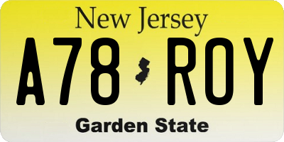 NJ license plate A78ROY