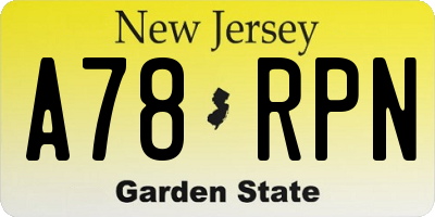 NJ license plate A78RPN