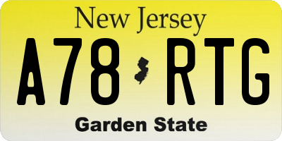 NJ license plate A78RTG