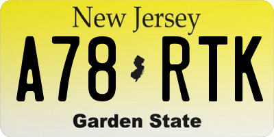 NJ license plate A78RTK