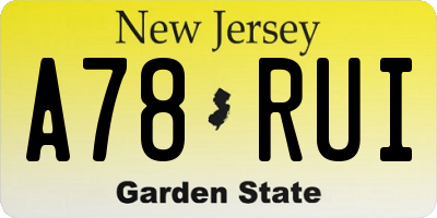 NJ license plate A78RUI