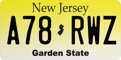 NJ license plate A78RWZ