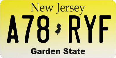 NJ license plate A78RYF