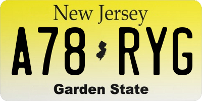 NJ license plate A78RYG