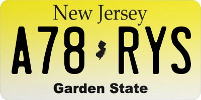 NJ license plate A78RYS