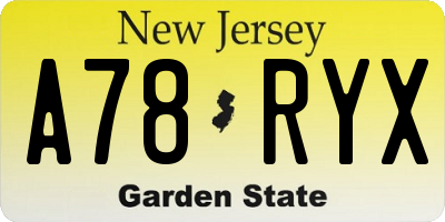 NJ license plate A78RYX