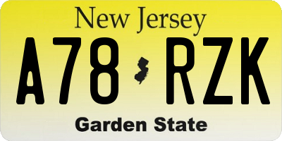 NJ license plate A78RZK