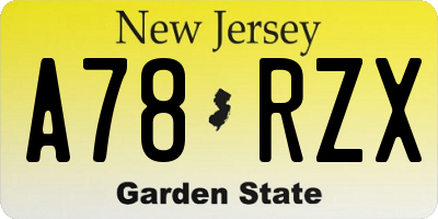 NJ license plate A78RZX