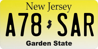 NJ license plate A78SAR
