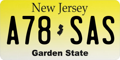 NJ license plate A78SAS