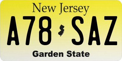 NJ license plate A78SAZ