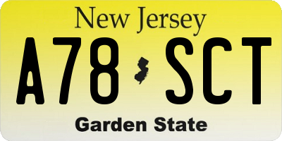 NJ license plate A78SCT