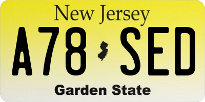 NJ license plate A78SED