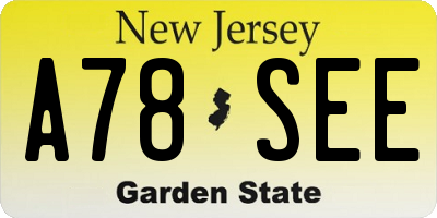 NJ license plate A78SEE