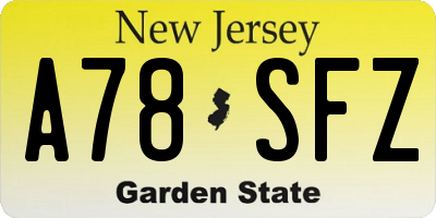 NJ license plate A78SFZ