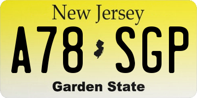 NJ license plate A78SGP